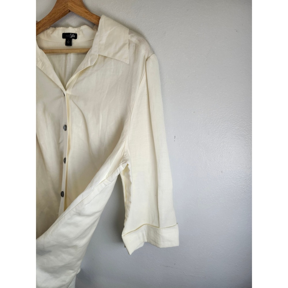 East 5th Ivory Linen Blend Button Front Blouse Large Coastal Grandmother - Picture 4 of 8